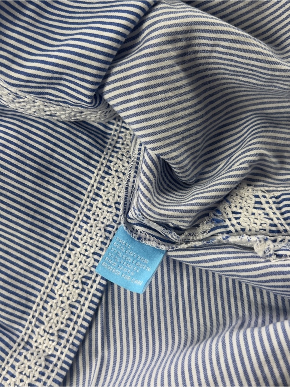 J McLaughlin Top Women Small Blue White Striped Embroidered Tunic Preppy Casual - Picture 5 of 8